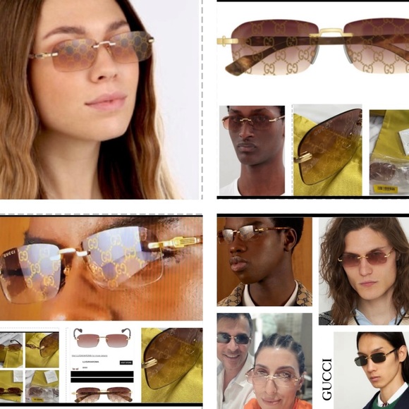 GUCCI VERY COOL ,UNISEX WITH LOGO “ GG” ON RIMLESS RECTANGULAR SUNGLASSES - Picture 15 of 16